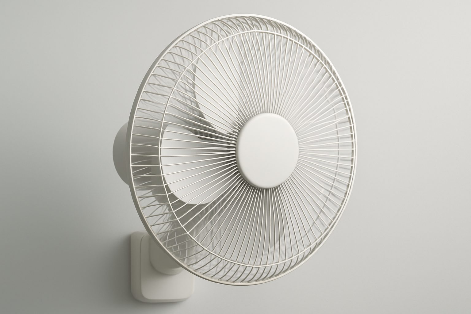 Close-up view of a white wall-mounted drying fan against a plain background